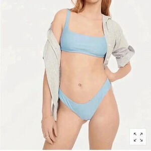 J.Crew Curved waist High Leg Cut cheeky bikini bottom in Blue Mist Medium NWT